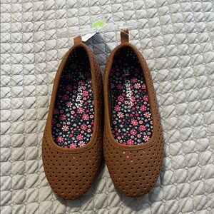 Carter's Tan Perforated Shoes with Floral Interior